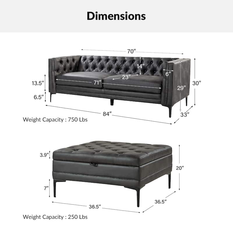 Ipiutak Modern 2 - Piece Upholstered Button-tufted Sectional with Storage Ottoman