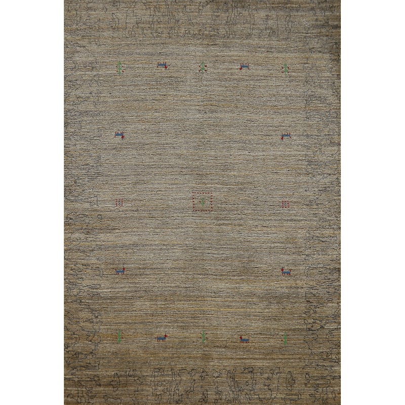 Gabbeh Indian Area Rug Hand-Knotted Oriental Brown Wool Carpet - 5'4" x 7'7"