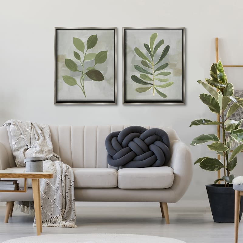 Stupell Green Leaf Branches on Grey Framed Floater Canvas Wall Art Design By Lanie Loreth (Set of 2)