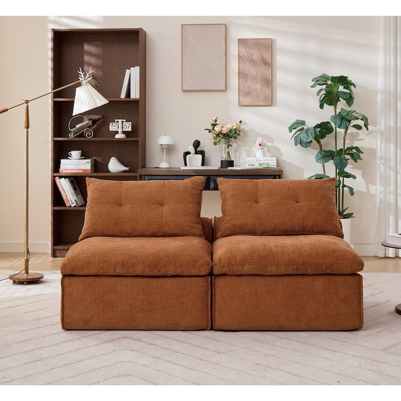 66" Upholstered 2-Seater Sofa with Neck & Waist Pillows