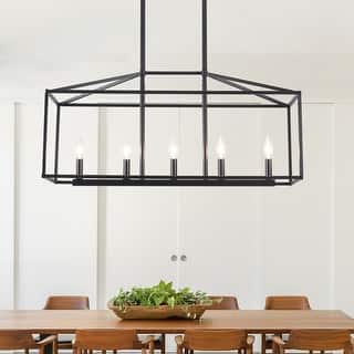 5-Light Farmhouse Hanging Linear Island Chandelier Lighting for Kitchen Island