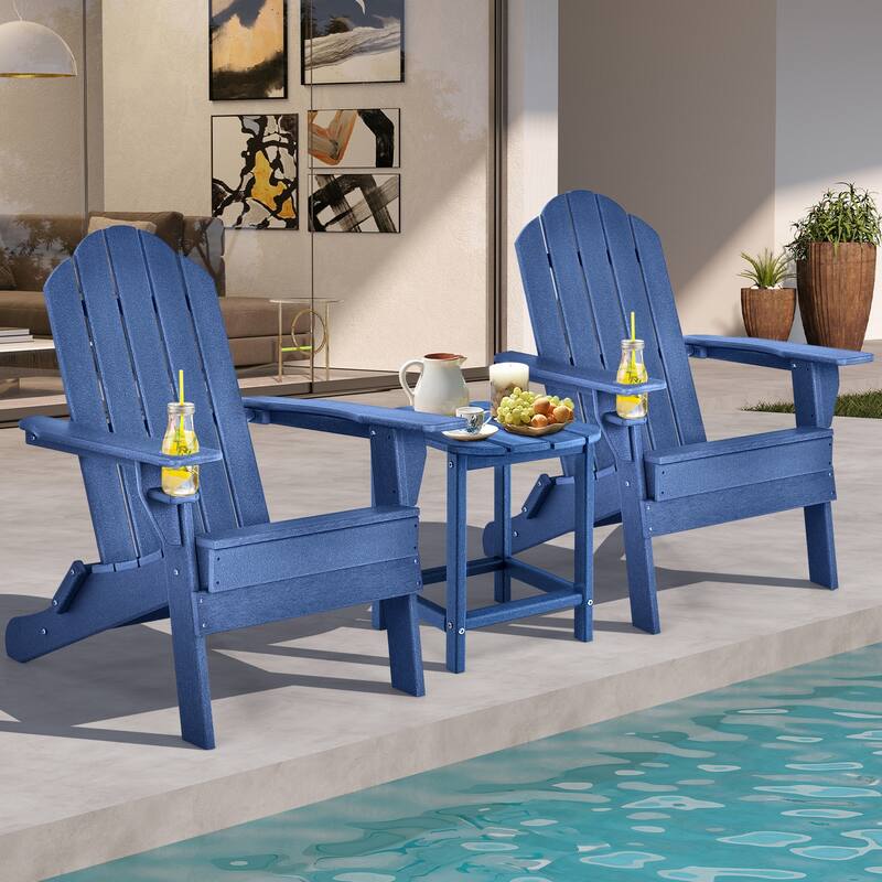 Gymax 3 PCS Patio Folding Adirondack Chair Side Table Cup Holder HDPE