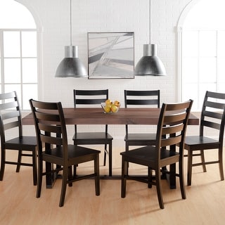 Walker Edison Solid Wood 7-Piece Dining Set with Ladder Back Chairs ...
