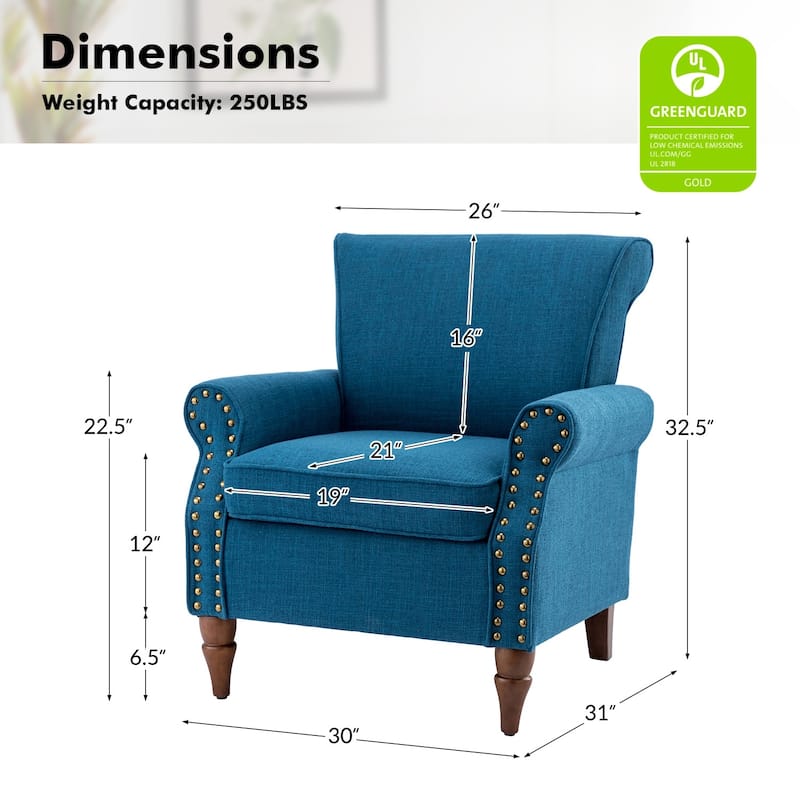 Nyctelius Upholstered Comfy Accent chair with Turned Wooden Legs and Nailhead Trim Set of 2 by HULALA HOME