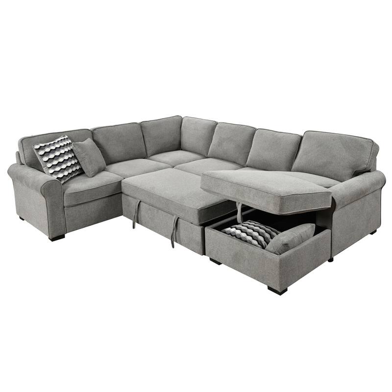 Removable Cushions Sectional Sofa with Storage Chaise and 4 Pillows