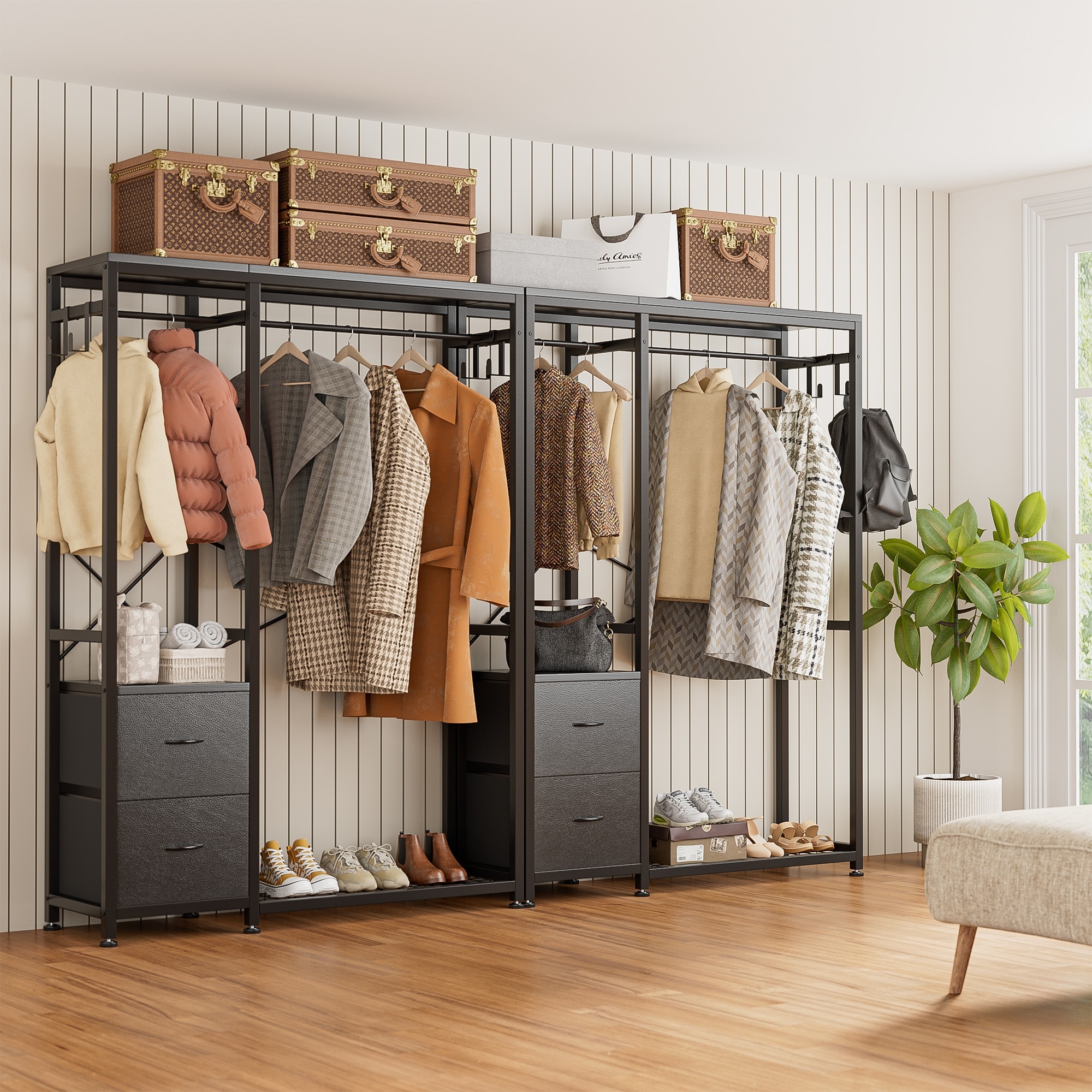 L Shaped Clothing Rack Freestanding Closet Organizers with Storage Shelves  and 4 Hanging Rods, 47.24 L x 47.24 W x 78.74 H - On Sale - Bed Bath &  Beyond - 35729396