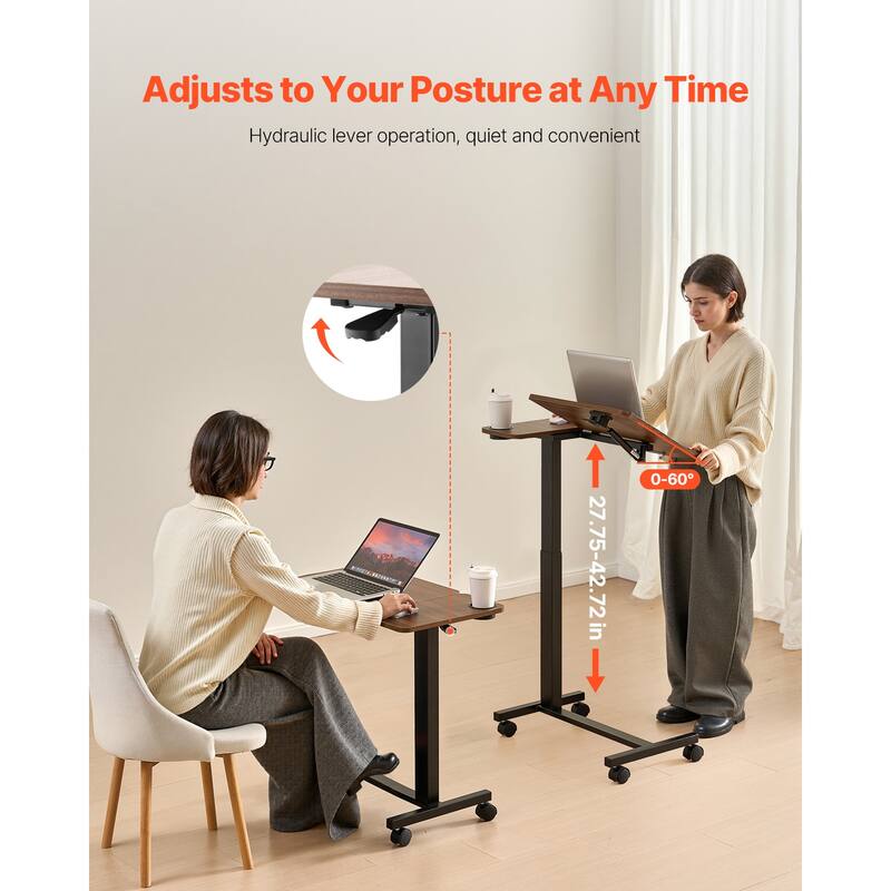 Anmytek Height Adjustable Overbed Table with Flip Top and Wheels Wood Black