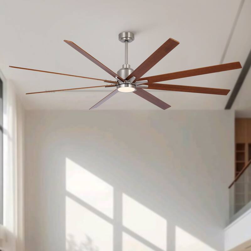 84" Oversized Large Black Walnut Solid Wood Ceiling Fan with Dimmable Led Light 8 Blades Remote Control Reversible DC Motor - Brushed Nickel