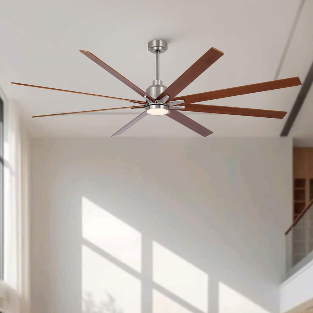 84" Oversized Large Black Walnut Solid Wood Ceiling Fan with Dimmable Led Light 8 Blades Remote Control Reversible DC Motor