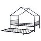 preview thumbnail 4 of 15, Black Full Size Metal House Bed with Trundle and Roof for Kids, Boys and Girls, Bedroom