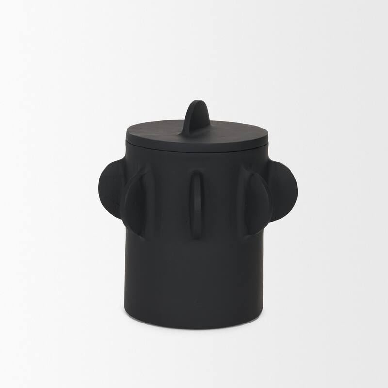Deacon Large Matte Black Metal Canister with Sculptural Handles