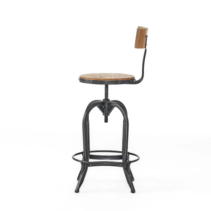Christopher Knight Home Ximen Fir Wood Brushed Silver Iron Swivel Barstools