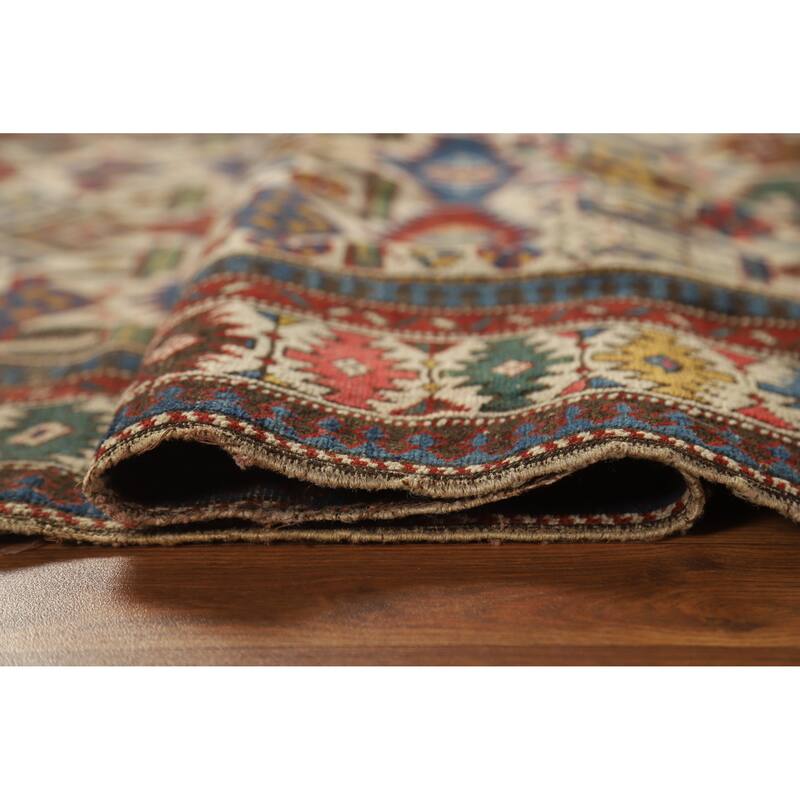 Hand Knotted Oriental 100% Wool Carpet Traditional Tribal Beige & Ivories Kazak Area Rug - 4' 11'' X 3' 4''