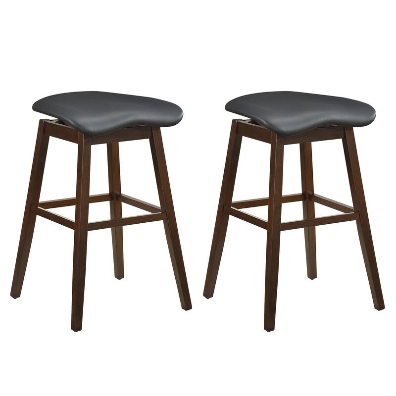 Gymax Set of 2 Swivel Bar Stools 31'' Bar Chairs w/ Padded Contoured - Bar Height - Black, Brown - Set of 2