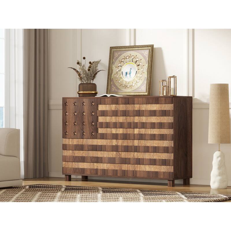 55" Buffet Sideboard Cabinet with Storage, Storage cabinet With Hand Carved Craftsmanship with 2 Drawers and 3 Doors