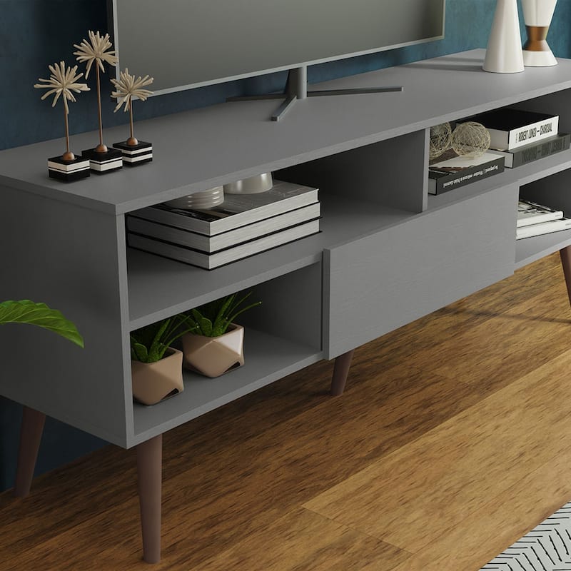 Madesa Modern TV Stand with 1 Door and 4 Shelves with Cable MANAGEMENT for 55, 65 Inch Media Storage