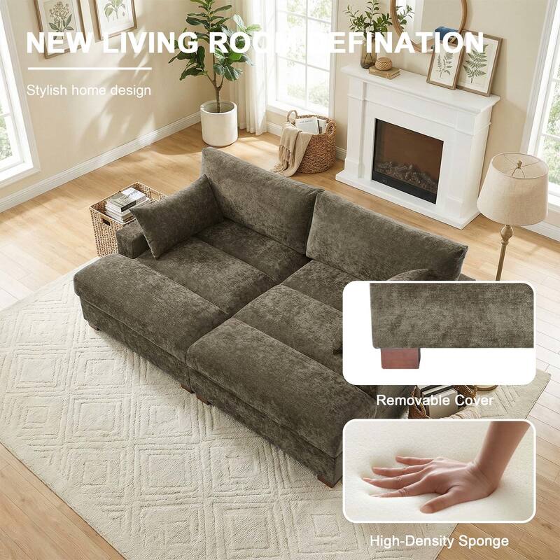 82.5"W Chenille Upholstered Sectional Modular Sofa With Chaise