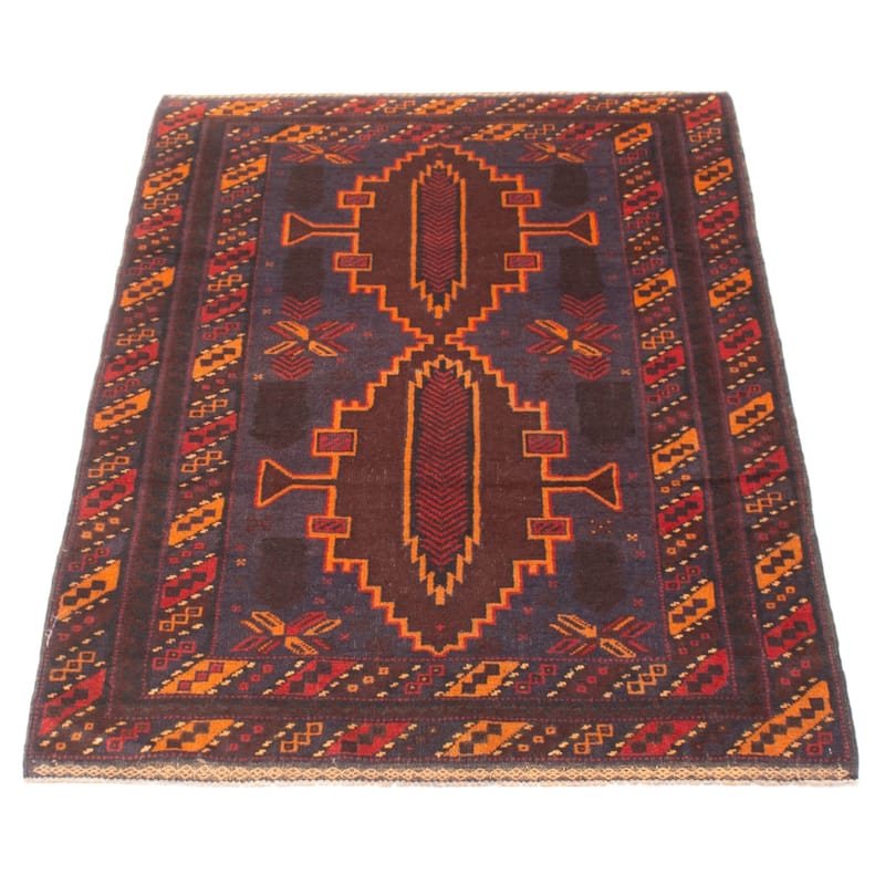 ECARPETGALLERY Hand-knotted Baluch Dark Navy Wool Rug - 3'10 x 6'1