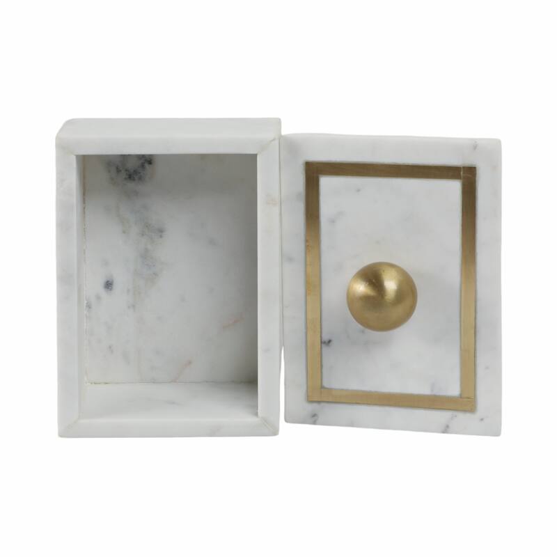 Decorative Box Marble Stone Metal Brass Modern Storage Container with Removable Lid
