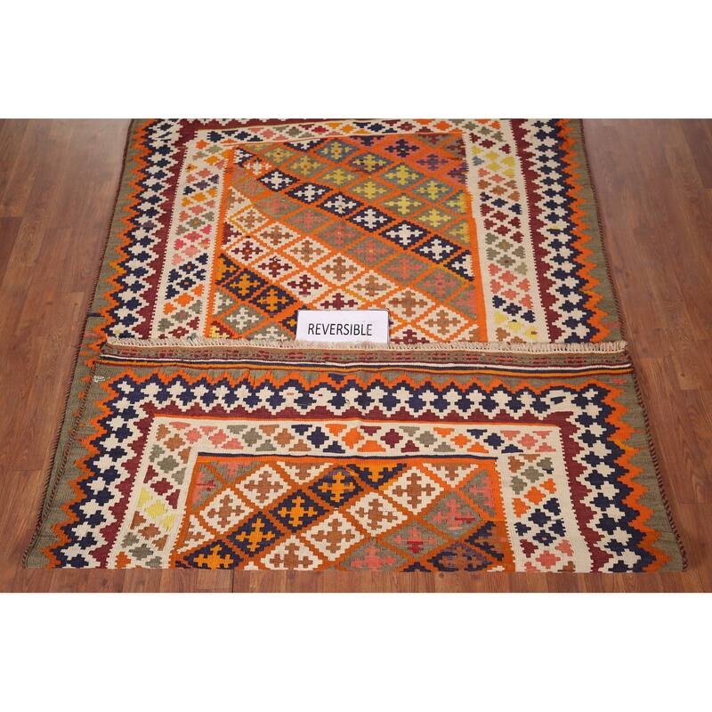Vegetable Dye Kilim Qashqai Persian Vintage Rug Flatweave Wool Carpet - 4'11"x 7'10"