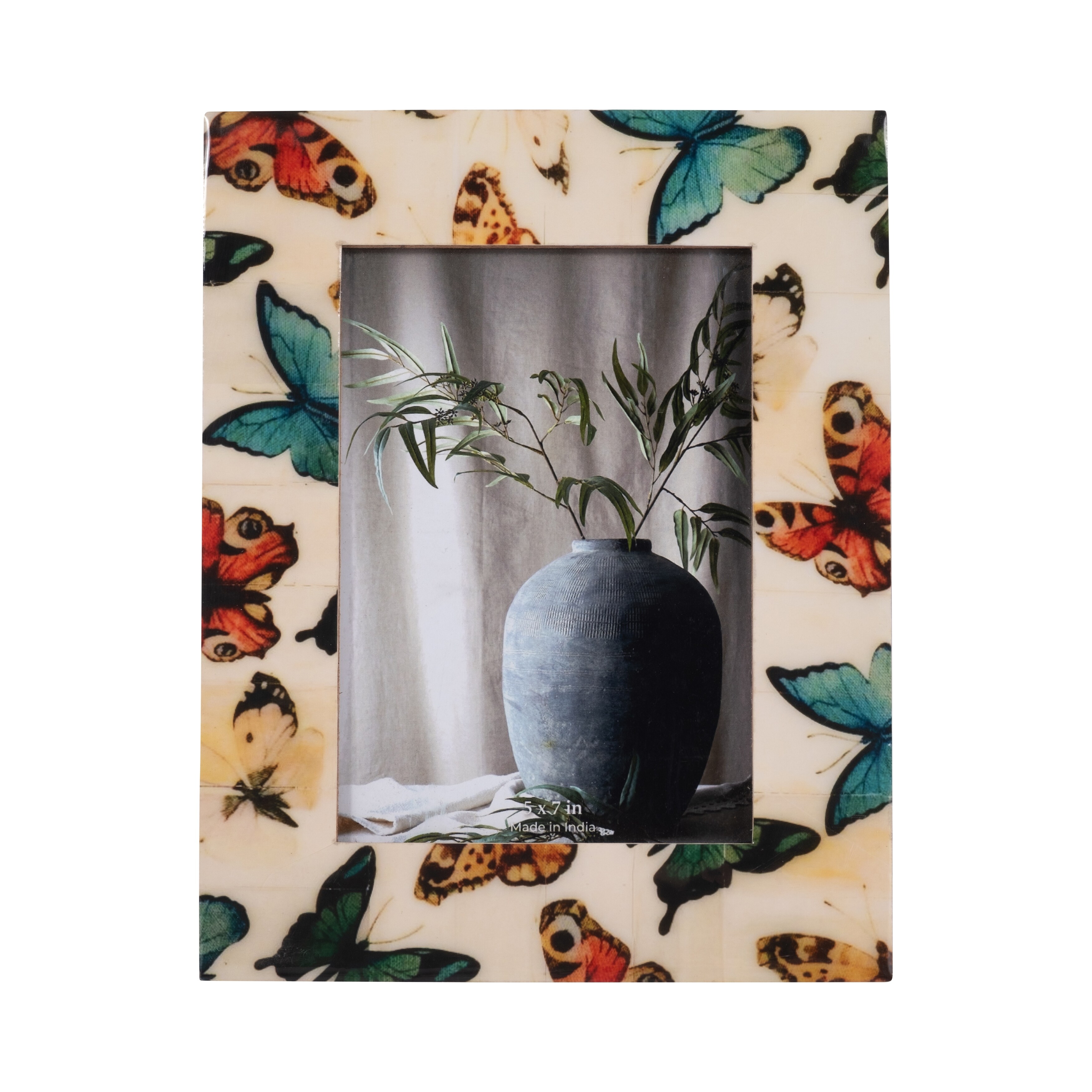 Wood Resin Butterflies Photo Frame Decor - Ivory - Overstock