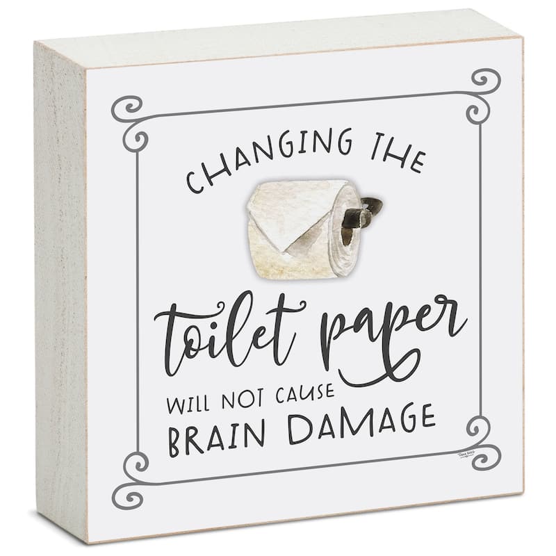 Wood Block Décor Message Toilet Paper Sign, 3.75 inches Square, Made in The USA - Multi-58