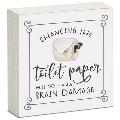 Wood Block Décor Message Toilet Paper Sign, 3.75 inches Square, Made in The USA - Multi-58