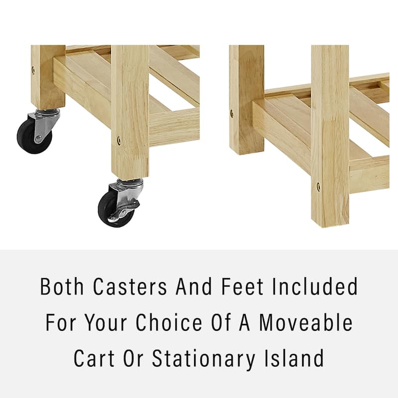 Kitchen Cart with Drop Leaves & Wine Storage - Mobile Serving Island, Natural Finish, 45" Wide