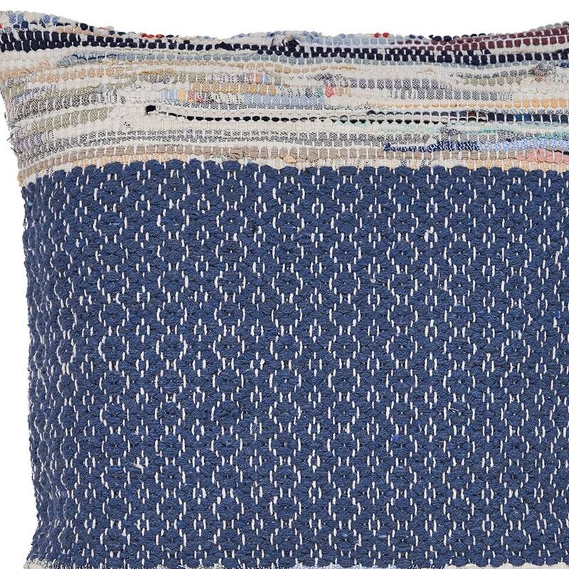HomeRoots 18" X 18" Blue White Red And Yellow 100% Cotton Striped Zippered Pillow