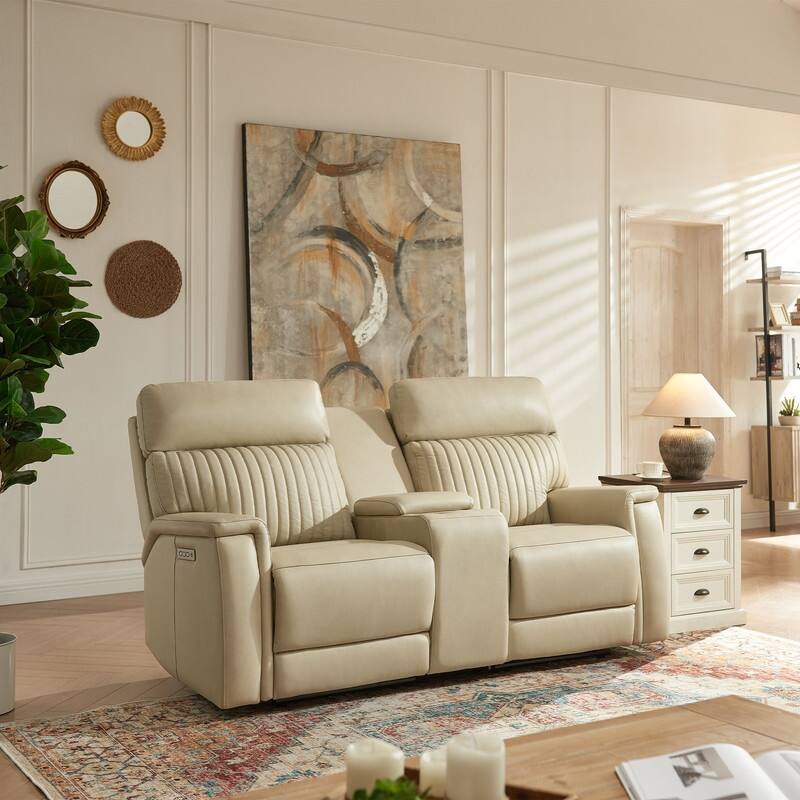 73'' Leather Zero Gravity Power Reclining Loveseat with Power Headrest and Power Lumbar,USB&USB-C Port - Cream
