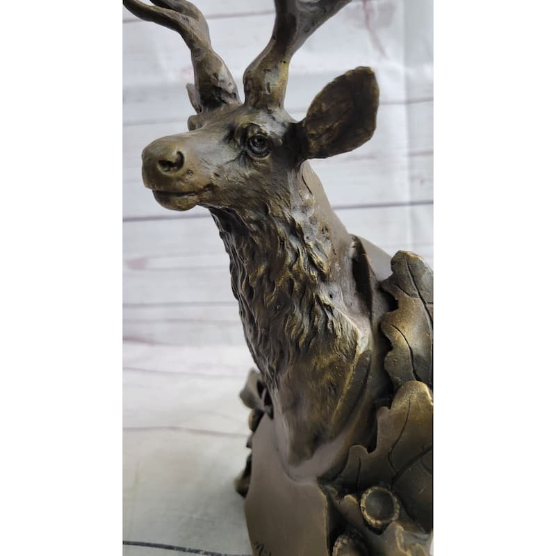 Deer Buck Stag Wall Mounted Bust Head Coat Of Arms Plaque Bronze Metal Sculpture