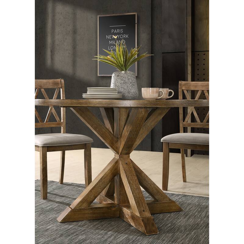 Modern Style 5-Piece Dining Set with Round Table and 4 Cross-Buck Upholstered Dining Chairs