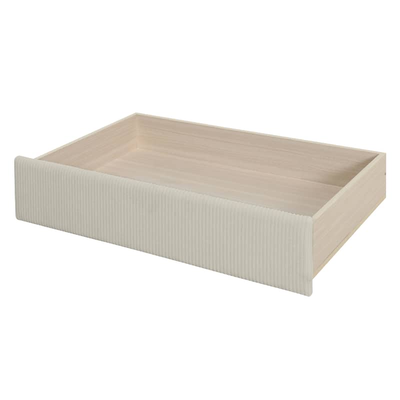 Beige Twin Corduroy Daybed with Storage Drawers and Wood Slat Support - No Box Spring Needed