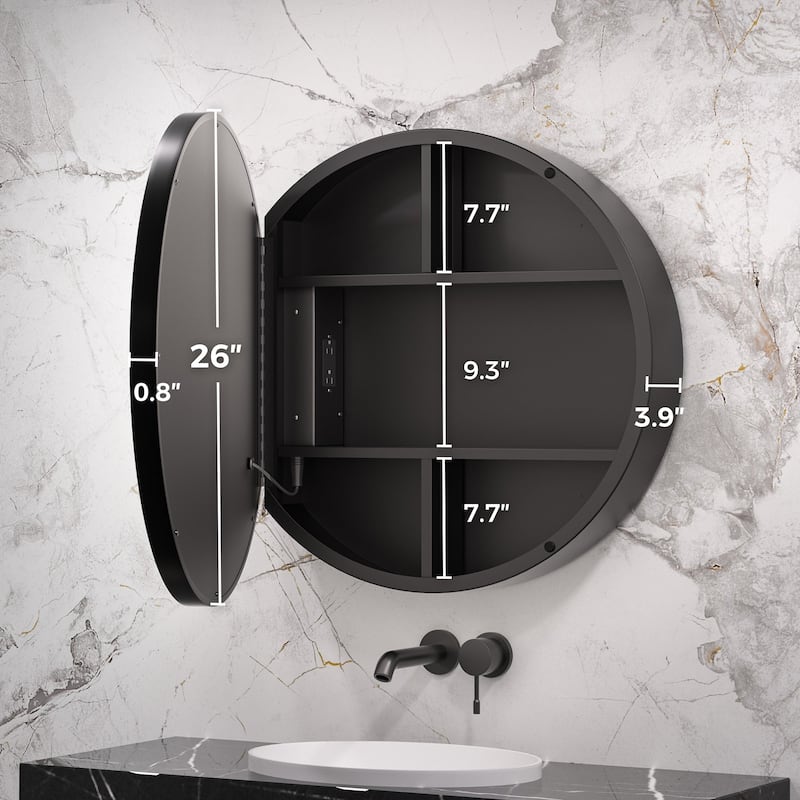Keonjinn LED Metal Framed Round Medicine Cabinet with Mirror for Vanity, 3 Color Temperatures