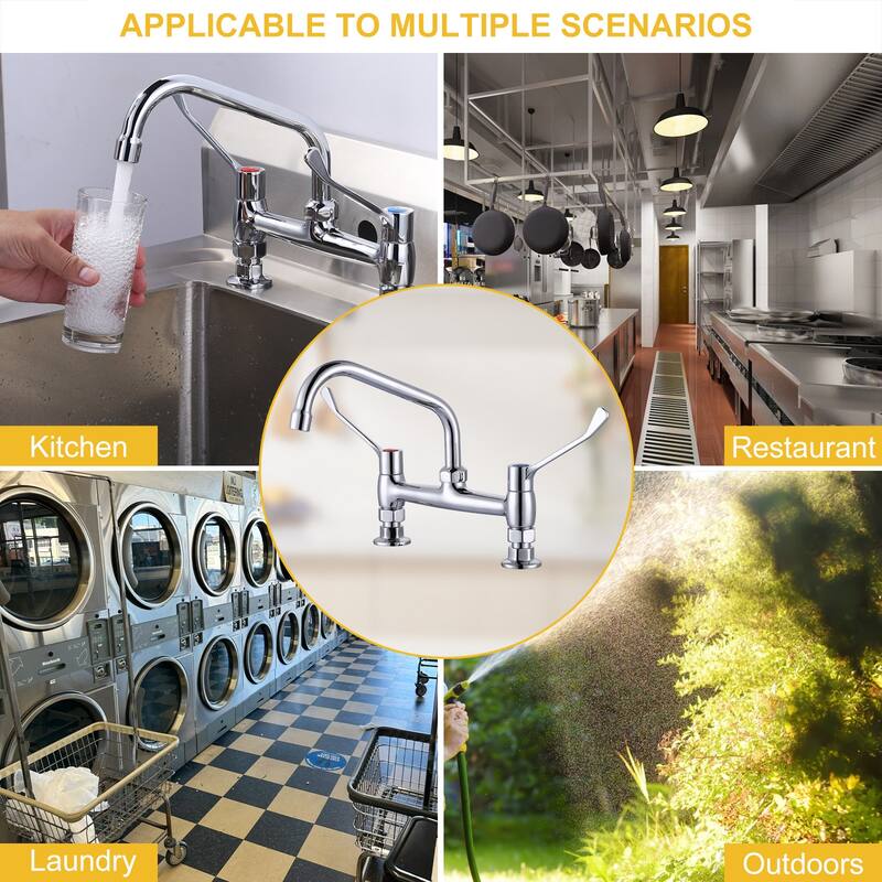 WOWOW Double Handles Deck Mount Faucet with 8 in. Swivel Spout