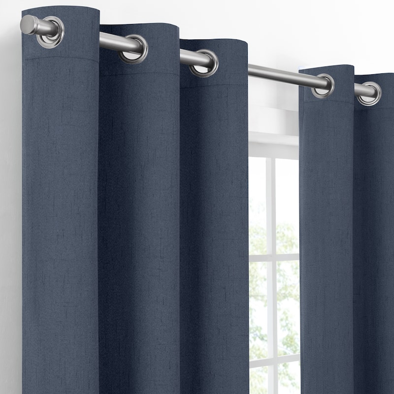 Eclipse Pembroke 100% Blackout Curtains, Faux Linen Grommet Window Curtains (2 Panels)