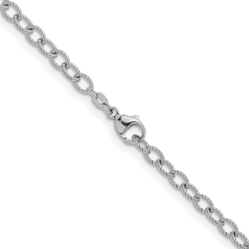 Curata 925 Sterling Silver Rhodium 5mm Ribbed Oval Link Chain Necklace