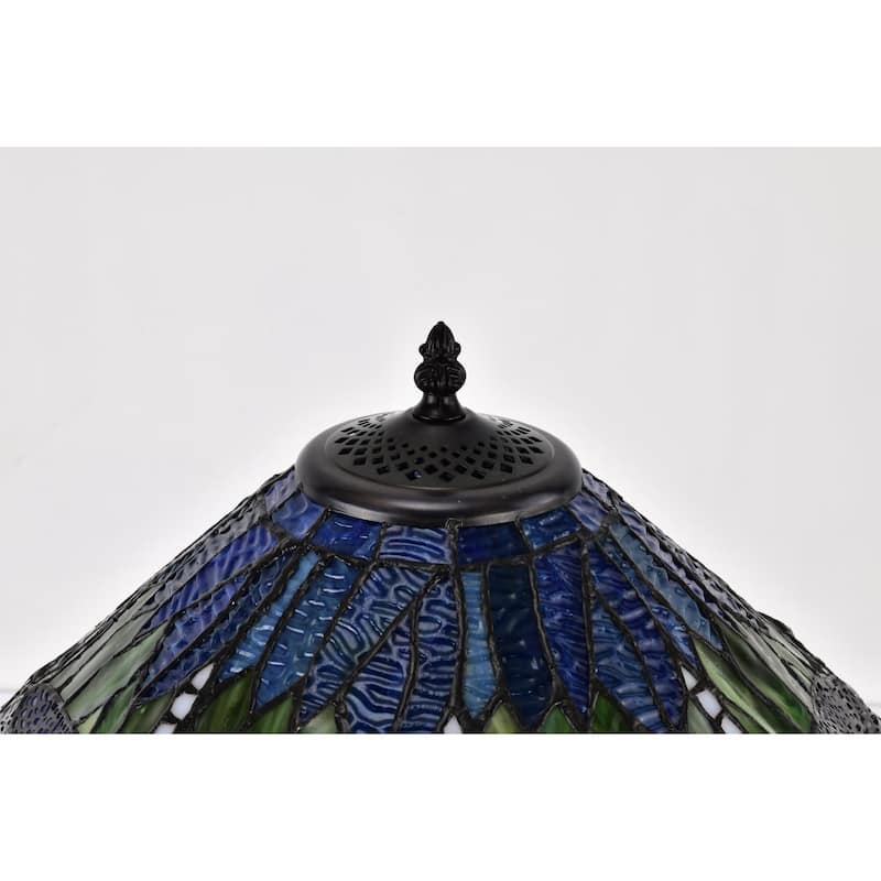 Shulba Dragonfly Base and Shade 2-Light Table Lamp Blue Tiffany Style Glass