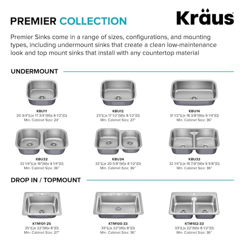 KRAUS Premier Drop In Top Mount 18 gauge Stainless Steel Kitchen Sink
