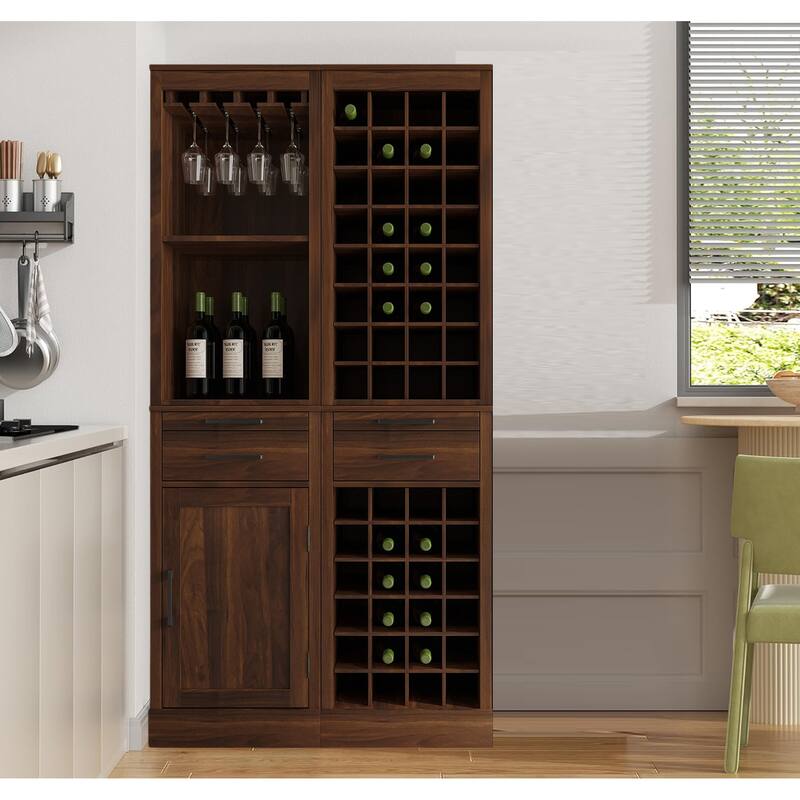 Modular Combination Wine Bar Cabinet Set ,Multi-Storage Cabinet with Open Shelves and Wine Glasses Rack