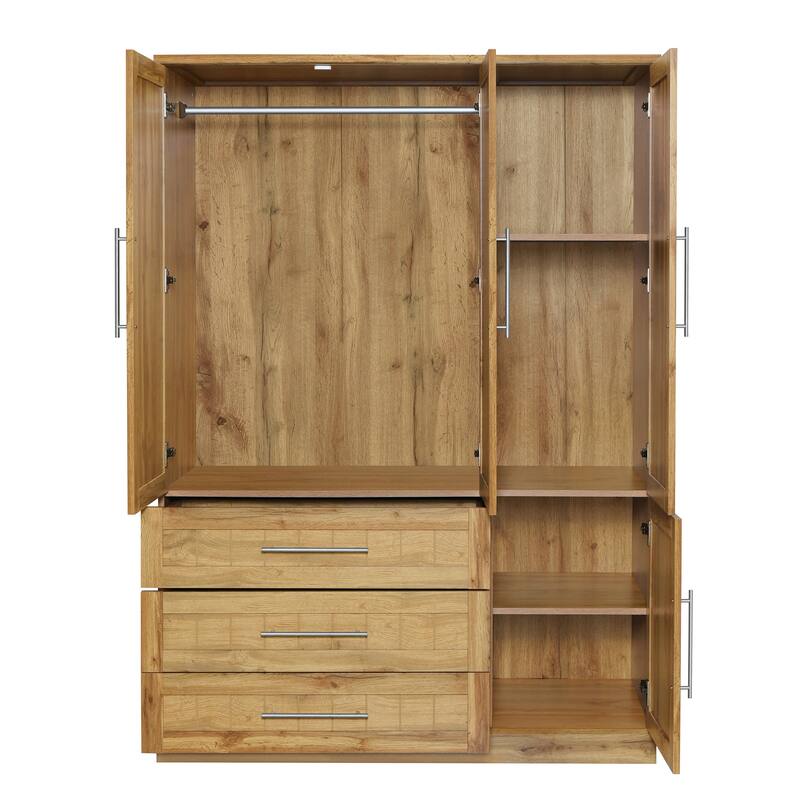 Four Door Wardrobe Armoire Closet with Three Drawers for Stylish and Convenient Storage Solutions