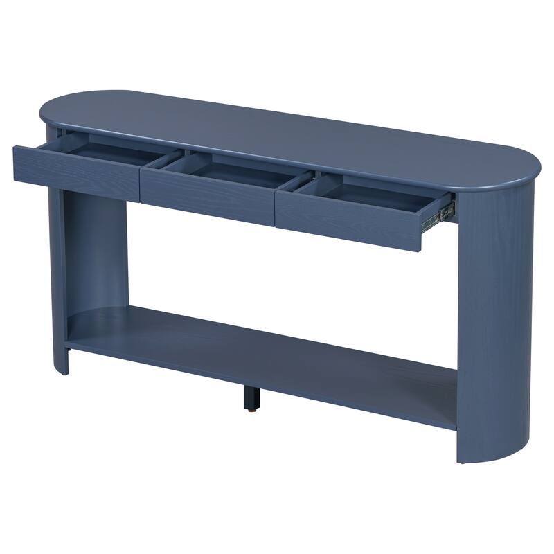 59.8"Modern Veneer Console Table with 3 Drawers,Farmhouse Entryway Table with Shelf,Wood Sofa Table with Semi-Circular Design