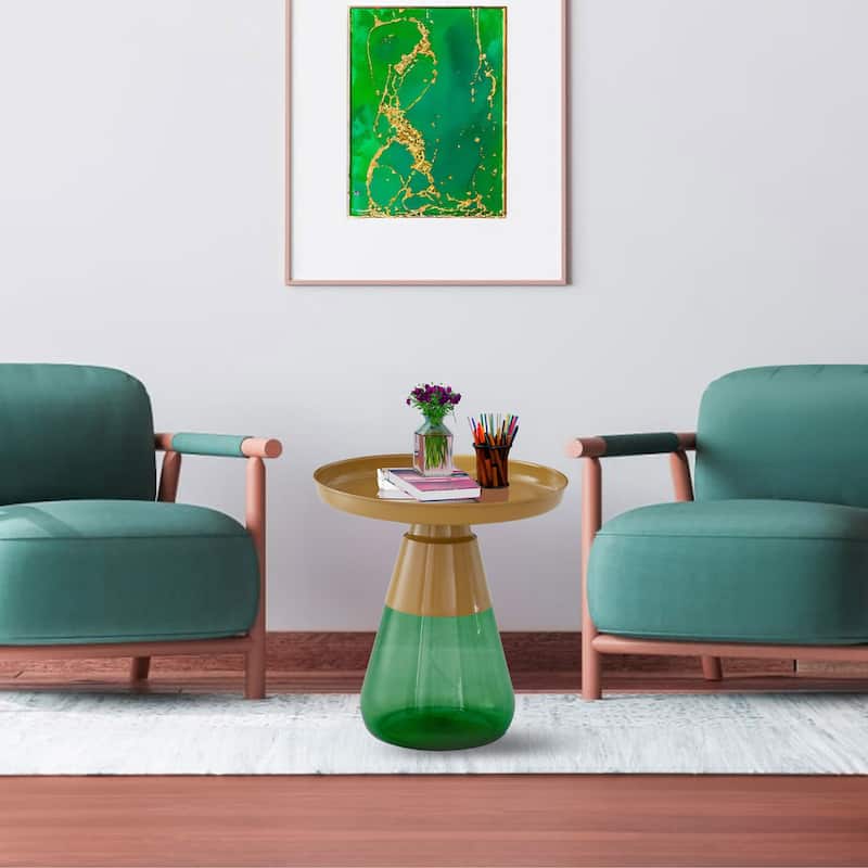 Green Titanium Coffee Table with Matte Gold Tray Top Round 19x20