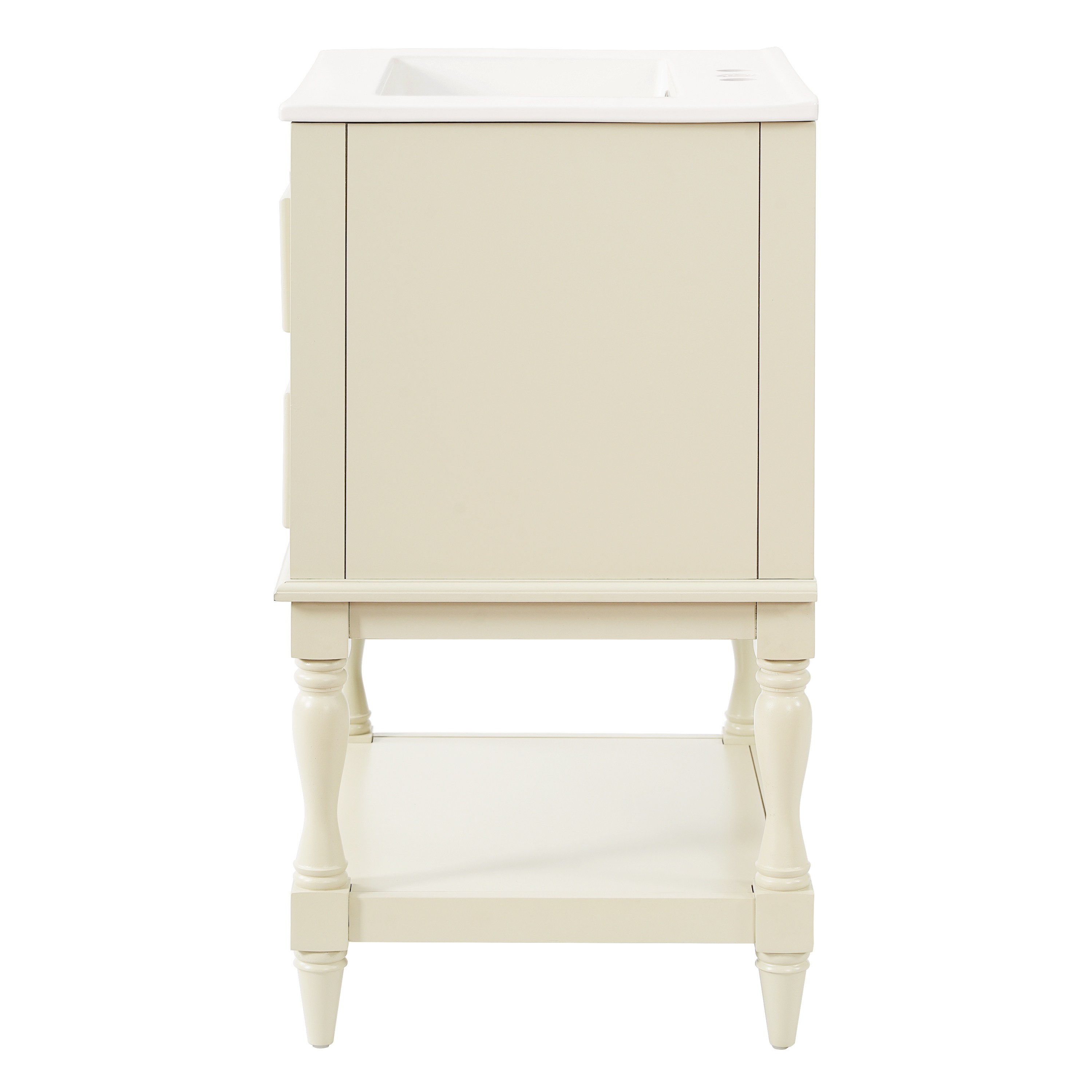 24" Retro Bathroom Vanity with Ceramic Sink & 2 Drawers - Solid Wood Storage Cabinet with Open Shelf