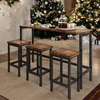Counter Height Extra Long Dining Table Set with 3 Stools Pub Kitchen ...