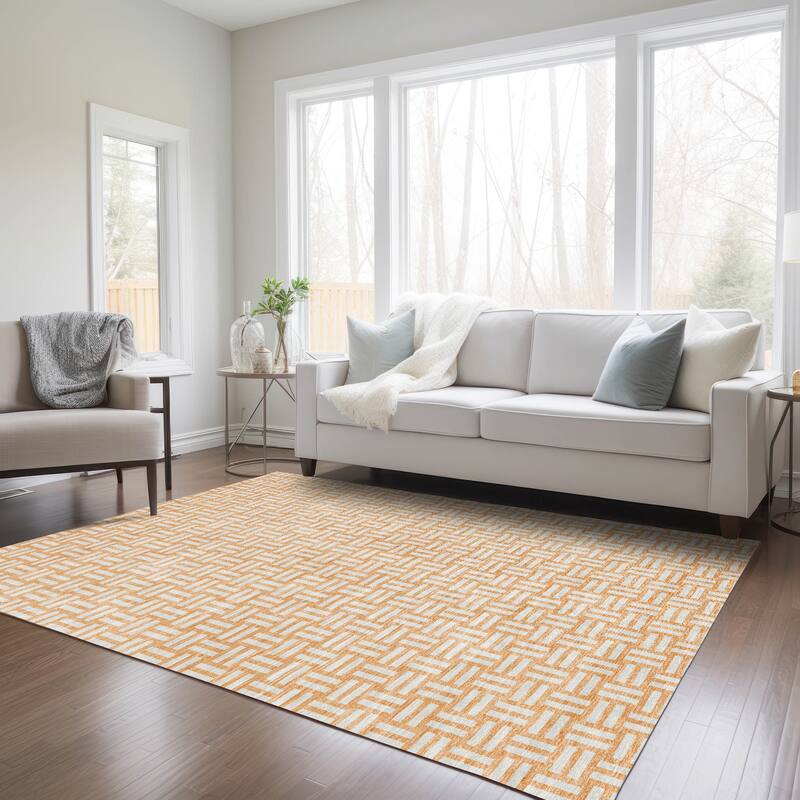 Machine Washable Indoor/ Outdoor Chantille Contempory Crosshatch Rug