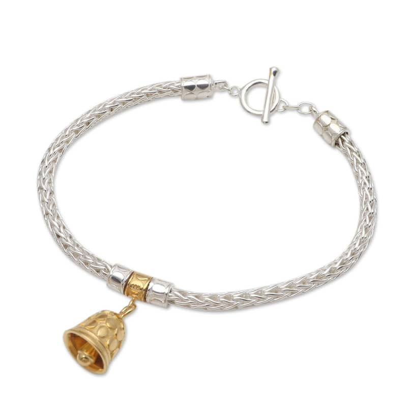 Novica Handmade Nagas Bell Gold-Accented Sterling Silver Bracelet