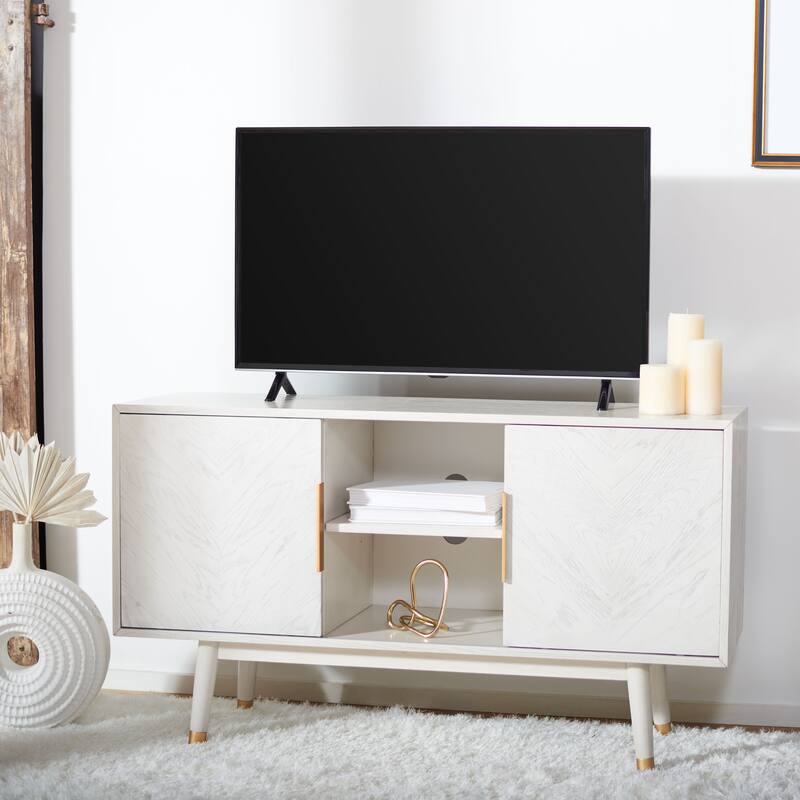 SAFAVIEH Maira 2 Door Media 52" TV Stand - 51.1" W x 15.8" L x 29.3" H - 51Wx16Dx29H - White Washed