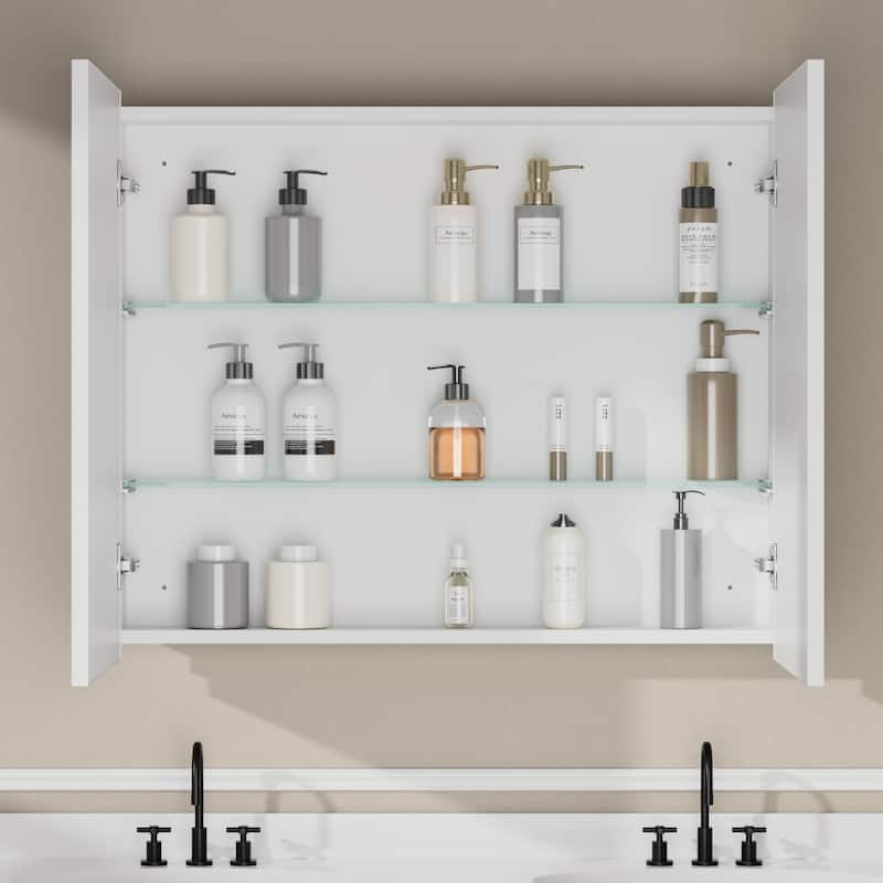 Elise Iron Medicine Cabinet with Mirror, Adjustable Shelves, Recessed or Wall Mount