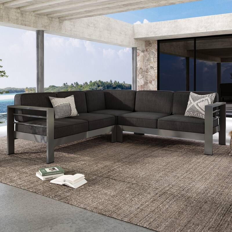 Outdoor 4 - Person Aluminum Patio Sectional set - Black